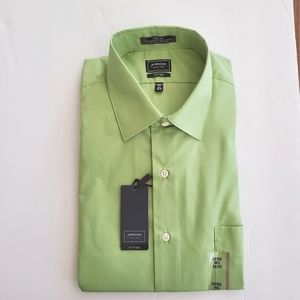 Arrow Men's long sleeve button down green dress shirt with pocket Fitted 16 1/2